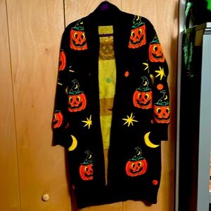 Backstitch Bruja Halloween witch Jack o lantern cardigan